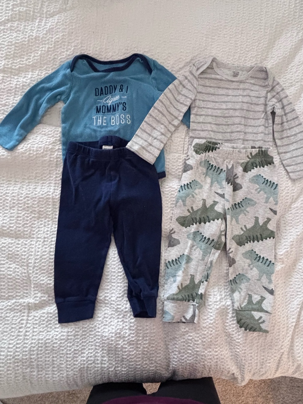2 sets of Carter’s Boys long sleeved onesies with pants